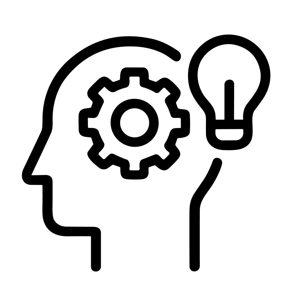 Simple Line Art Head with Gear and Bulb Idea Innovation Icon