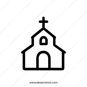Simple Outline Church Building Icon with Cross Detailed Thin Stroke