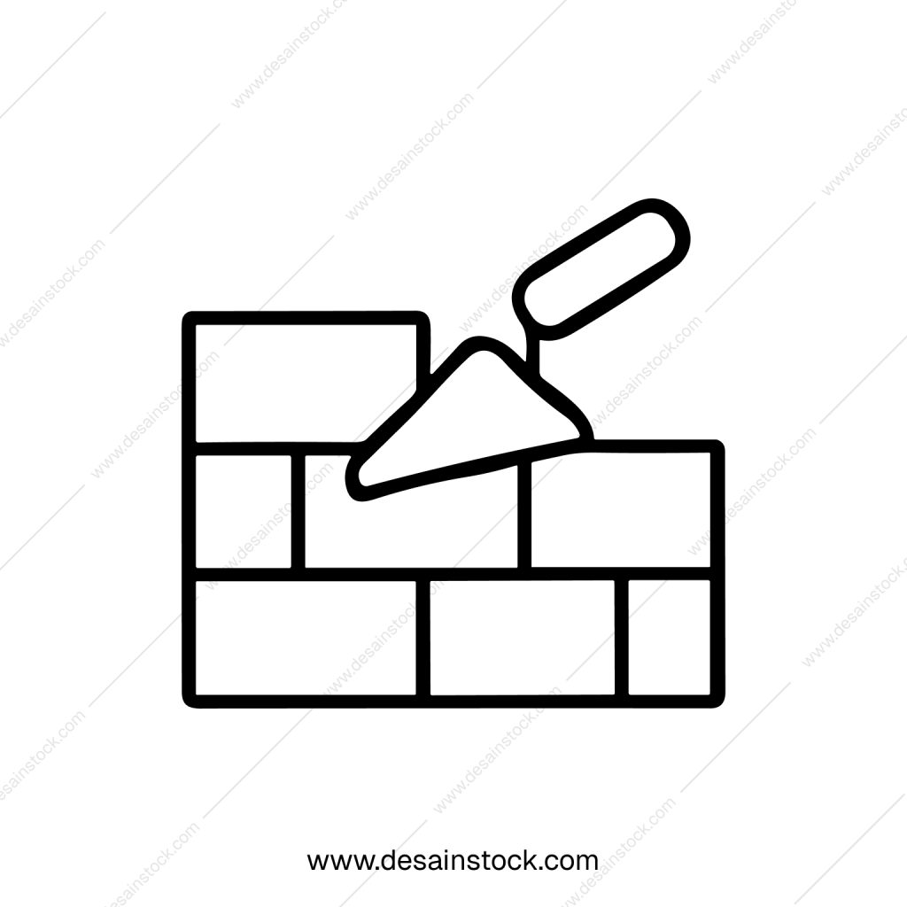 Simple Outline Wall Building with Brick and Trowel Construction Icon