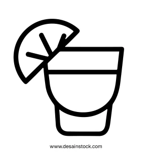 Minimalist Outline Tequila Shot with Lemon Slice Drink Alcohol Beverage Icon