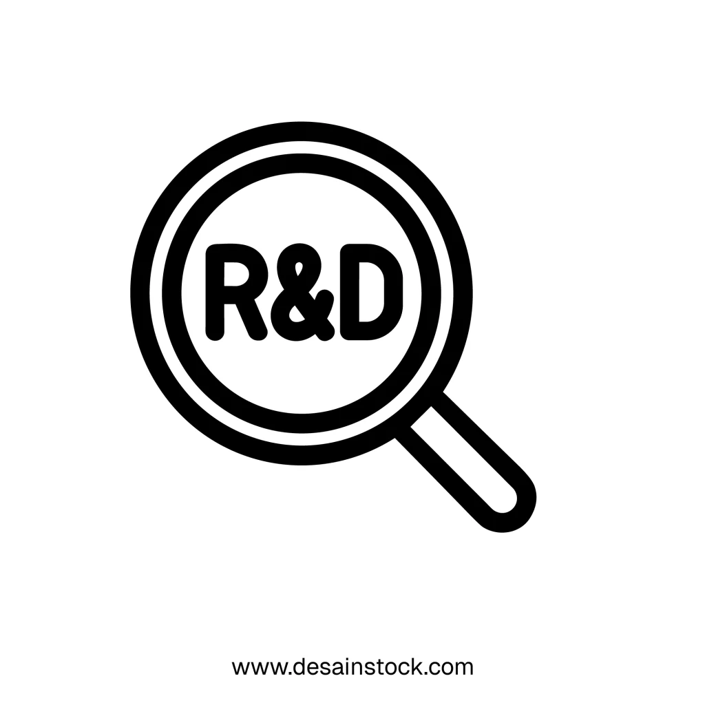 Line Art Magnifying Glass R and D Search Exploration Icon Symbol
