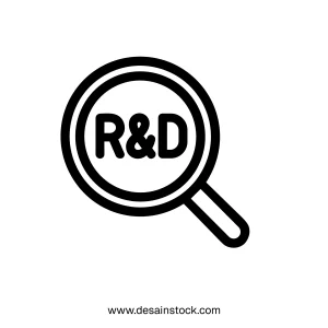 Line Art Magnifying Glass R and D Search Exploration Icon Symbol