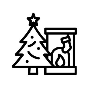Outline Christmas Tree and Fireplace Decoration Minimalist Icon