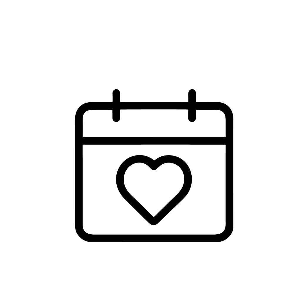 Simple Outline Calendar with Heart Shape Detail, Romance Event Icon