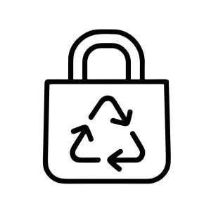 Handdrawn Outline Reusable Bag with Recycle Sign Environmental Concept Icon