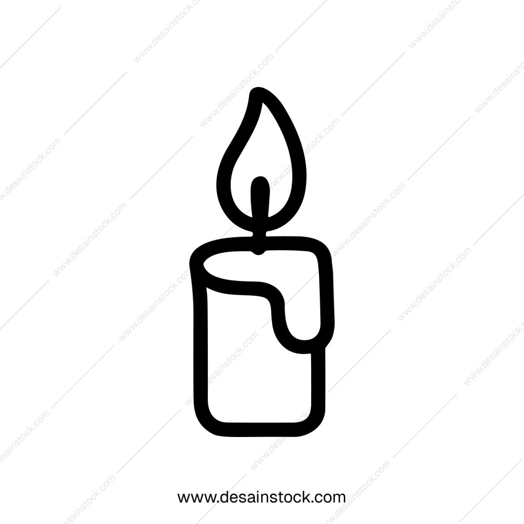 Minimalist Outline Candle with Dripping Wax Icon, Black Line Art Symbol