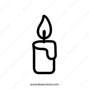 Minimalist Outline Candle with Dripping Wax Icon, Black Line Art Symbol