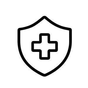 Minimalist Outline Shield Protection with Medical Cross Symbol Icon