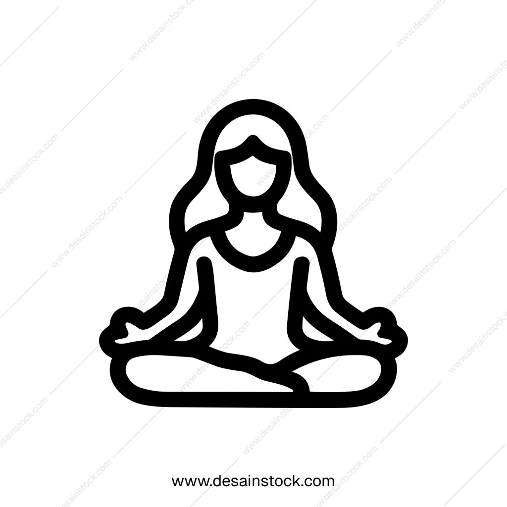 Simple Outline Woman Meditation Pose, Relaxation and Concentration Icon
