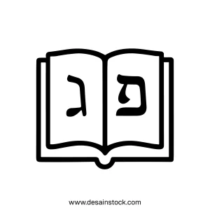 Minimalist Line Art Opened Book with Hebrew Letters Education Icon