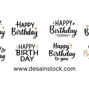 Collection of Stylish Happy Birthday Typography with Gold Details Design Elements