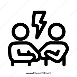 Minimalist Outline Conflict Between Two People with a Lightning Bolt Icon