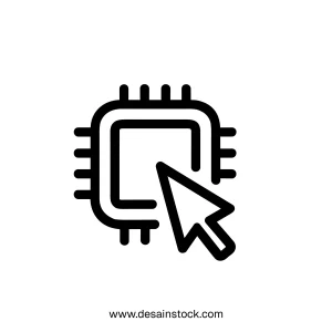 Outline Minimalist Processor Click Symbol Shape Icon for Web Design