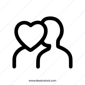 Simple Outline Couple with Heart Head Minimalist Illustration Icon