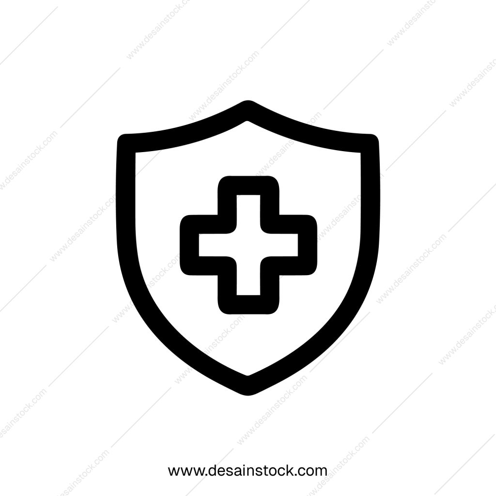 Simple Outline Shield with Cross Symbol for Medical Icon Design