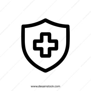 Simple Outline Shield with Cross Symbol for Medical Icon Design