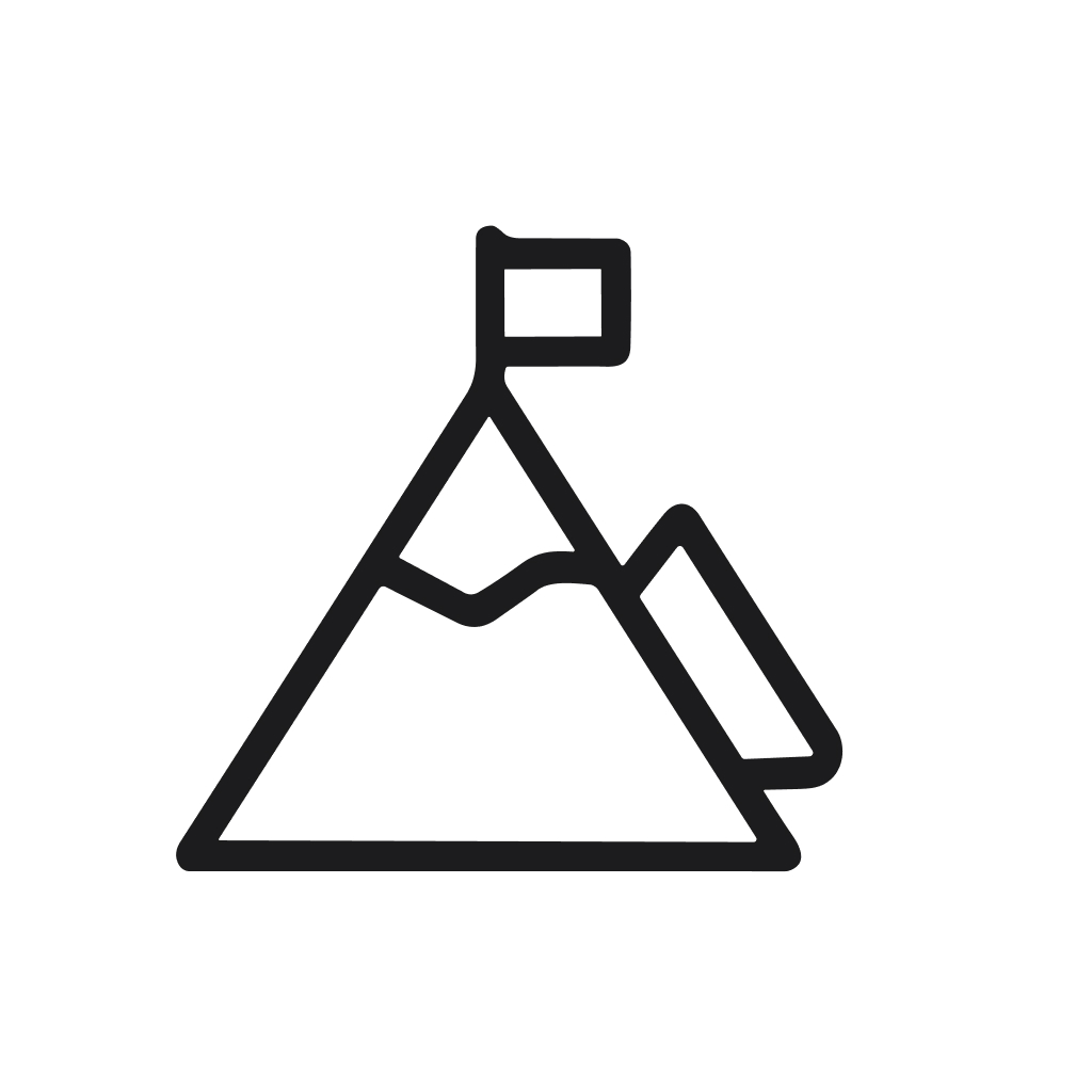 Simple Line Drawing Mountain with Flag Peak Icon Graphic Element