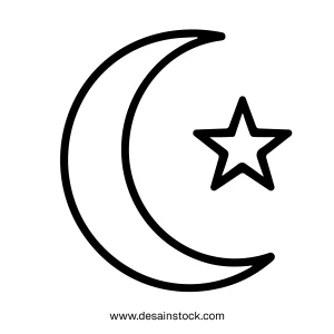 Simple Outline Crescent Moon and Star Symbol Islamic Religion Icon