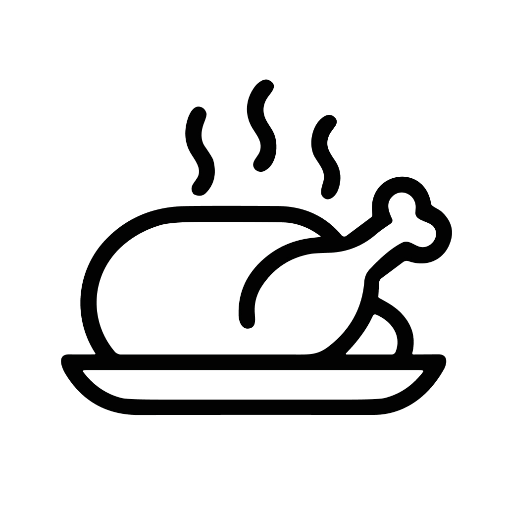 Simple Outline Roasted Whole Chicken with Steam Food Icon