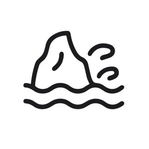 Simple Outline Drawing of a Minimalist Iceberg Floating on Water Icon