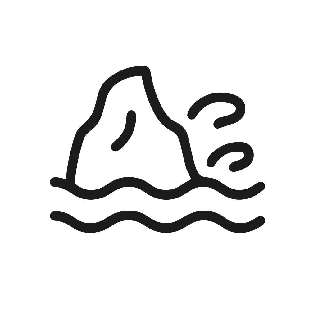 Simple Outline Drawing of a Minimalist Iceberg Floating on Water Icon