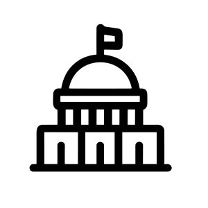 Minimalist Outline Government Capitol Building Icon with Flag on Top
