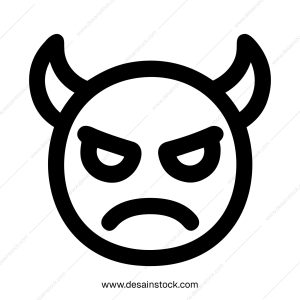 Simple Outline Angered Devil Emoticon with Horns Isolated in White Background