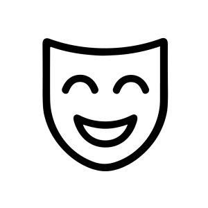 Simple Lineart Smile Theater Mask Icon, Traditional Comedy Expression Element