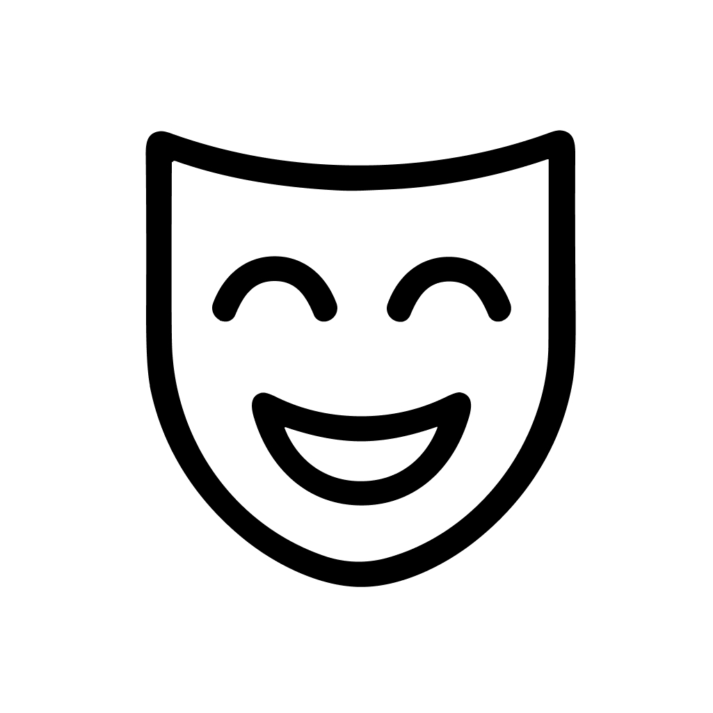 Simple Lineart Smile Theater Mask Icon, Traditional Comedy Expression Element