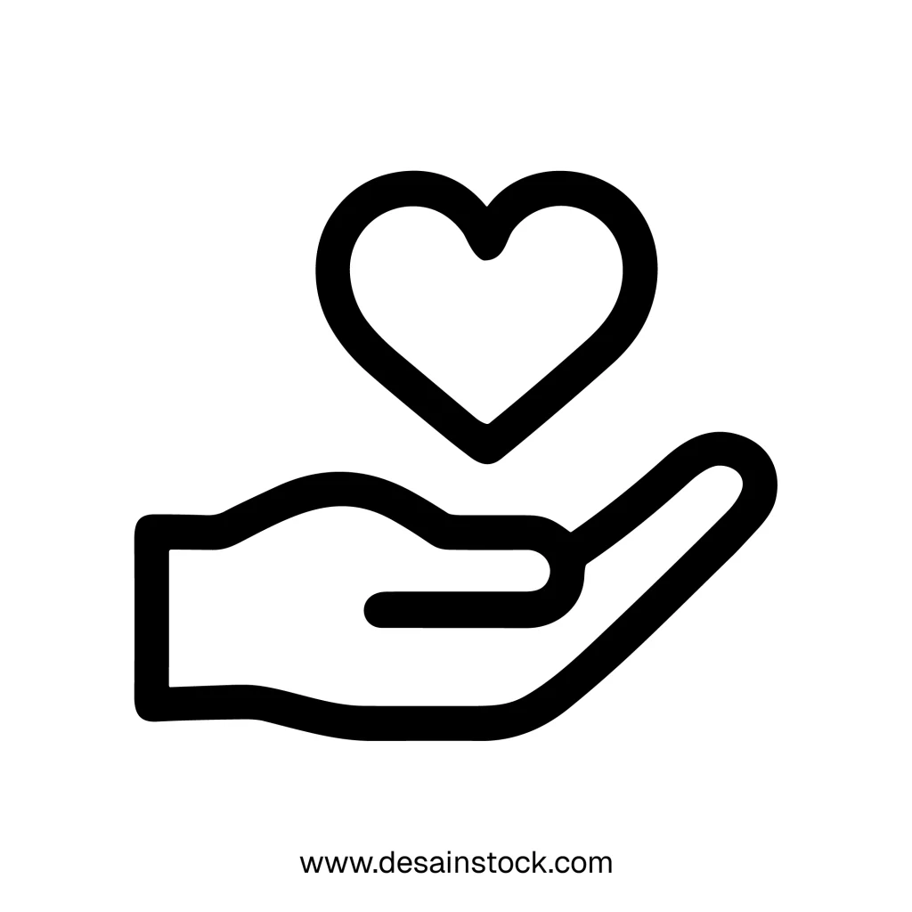 Outline Simple Hand with Heart Symbol Giving Care Line Icon