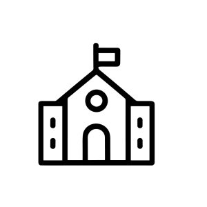 Minimalist Outline School Building with Flag Education Institution Icon