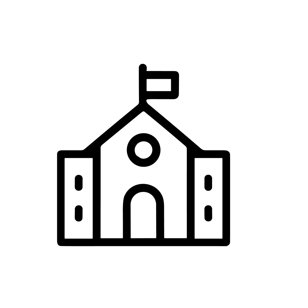 Minimalist Outline School Building with Flag Education Institution Icon