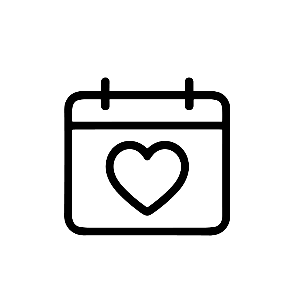 Simple Outline Heart Decorated Calendar Date Event Appointment Icon Graphic