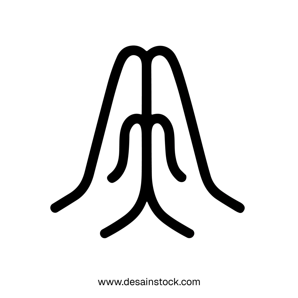 Minimalist Outline Praying Hands Gesture Line Art Symbol Icon
