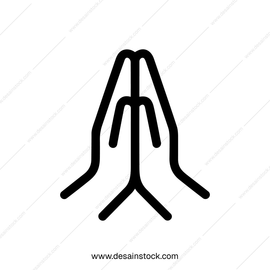 Minimalist Outline Praying Hands Gesture Symbol Sign Icon Design