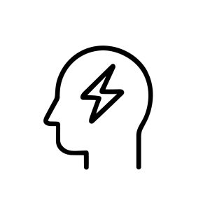 Minimalist Line Drawing Head with Lightning Bolt Idea Sign Icon