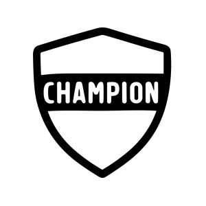 Black and White Minimalist Champion Shield Logo Label Shape Icon Graphic