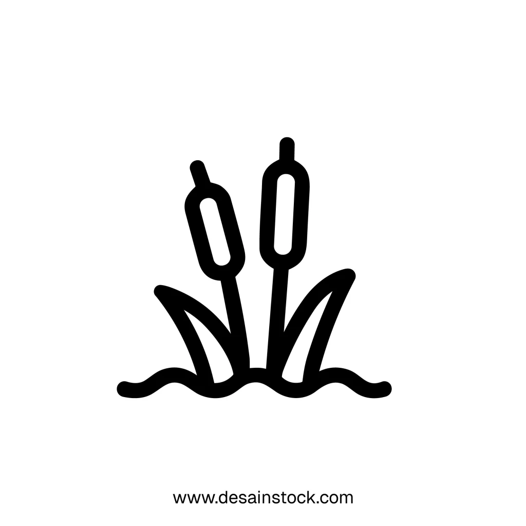 Simple Outline Reed Plant Nature Icon with Minimalist Style and Detail