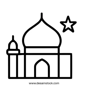 Outline Simple Mosque with Star Illustration Islamic Building Icon Design