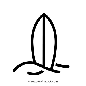 Simple Outline Surfboard on Sand Beach Leisure Summer Icon