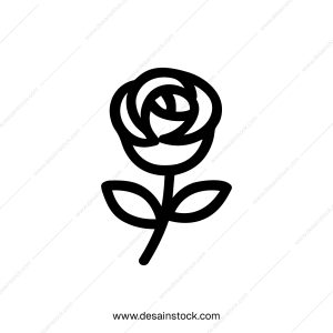 Simple Outline Black Rose Flower Icon Design on White Background