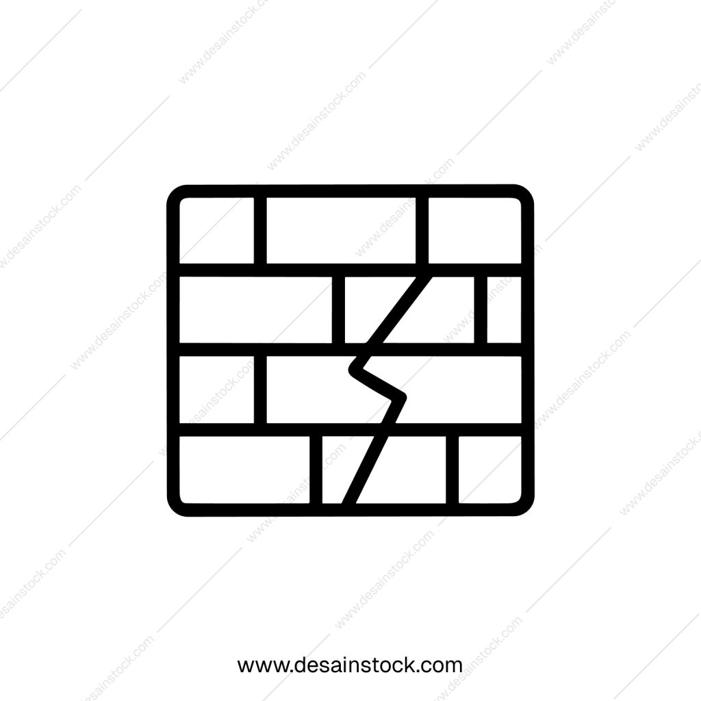 Minimalist Outline Cracked Brick Wall Structure Construction Element Icon