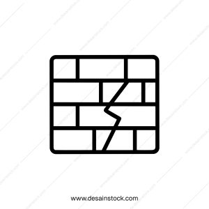 Minimalist Outline Cracked Brick Wall Structure Construction Element Icon