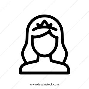 Simple Outline Princess with Crown and Long Hair Symbol Icon