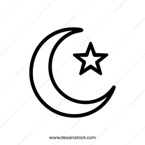 Minimalist Outline Crescent Moon and Star Spiritual Religious Symbol Icon