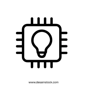 Black Outline Lightbulb Inside Chip Creative Idea Solution Icon