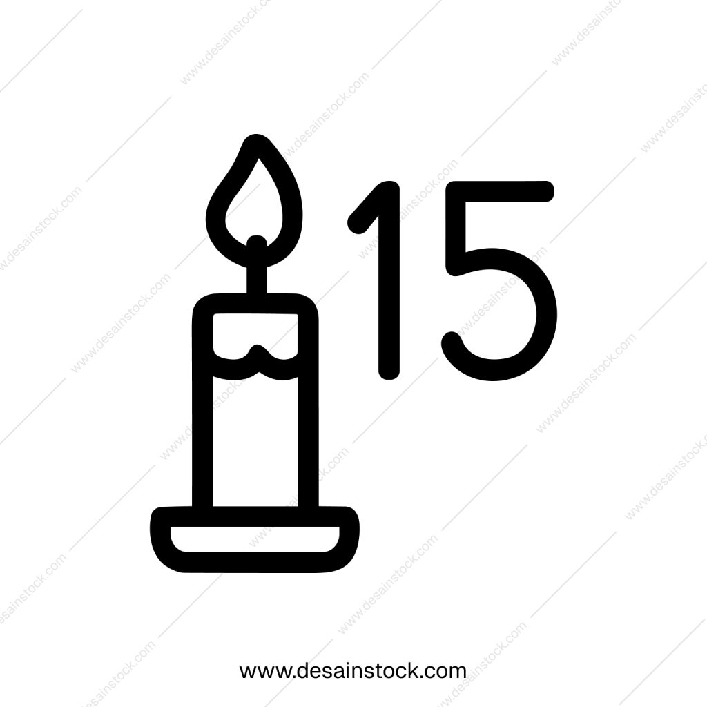 Simple Outline Fifteenth Birthday Candle Anniversary Celebration Icon Symbol