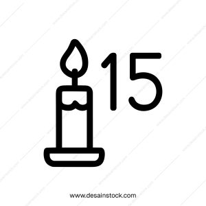 Simple Outline Fifteenth Birthday Candle Anniversary Celebration Icon Symbol