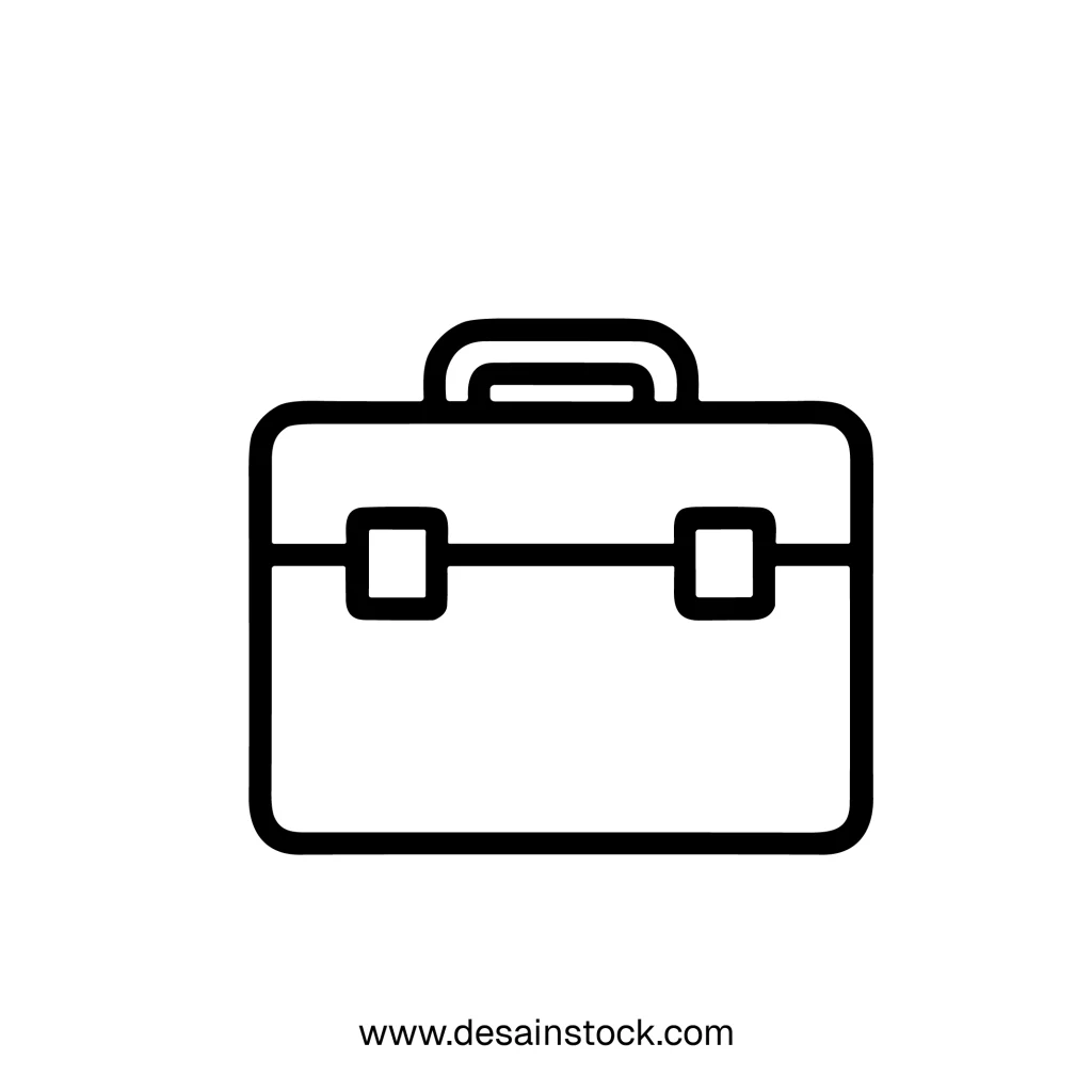 Simple Line Art Briefcase Document Case Icon Bag with Handle