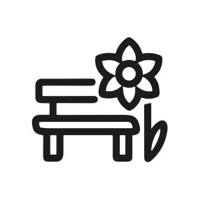 Simple Outline Park Bench with Flower Decoration Icon Illustration